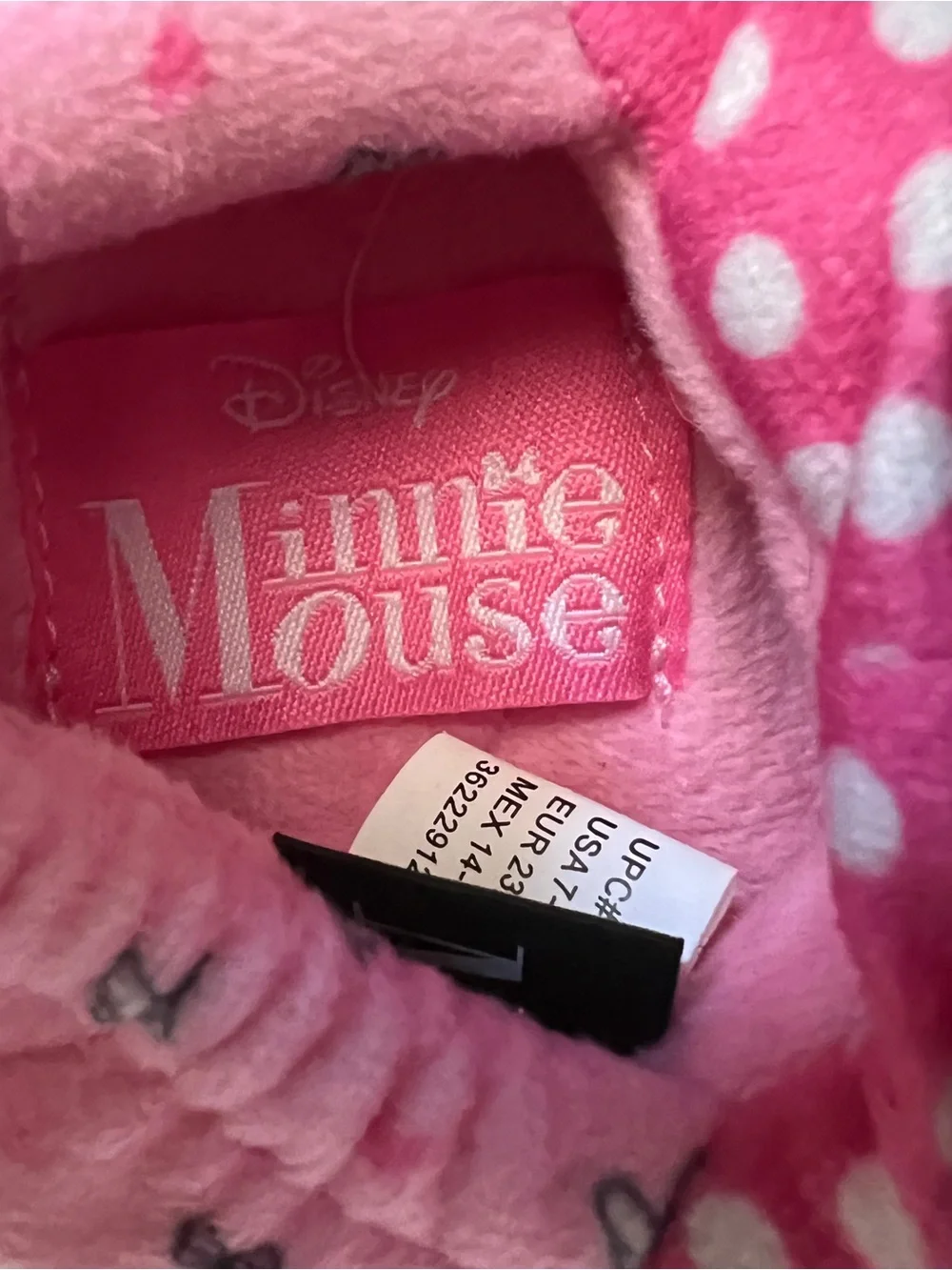 Disney Minnie Mouse Plush Slippers Toddler Girls Size 7/8 Pink Polka Dot Bows